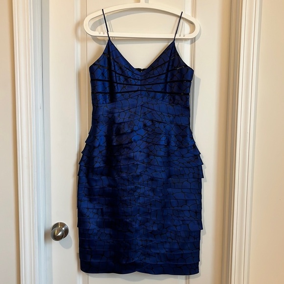 ElizaJ Cocktail Mini Dress, Blue/Black, Sheer Cutout Snake Print Goth Silky - Picture 2 of 13